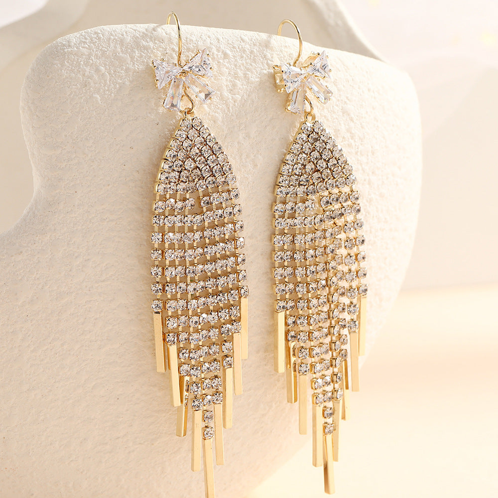 Tassel Earrings For Women Featuring Rhinestones And Zircon Inlay Material