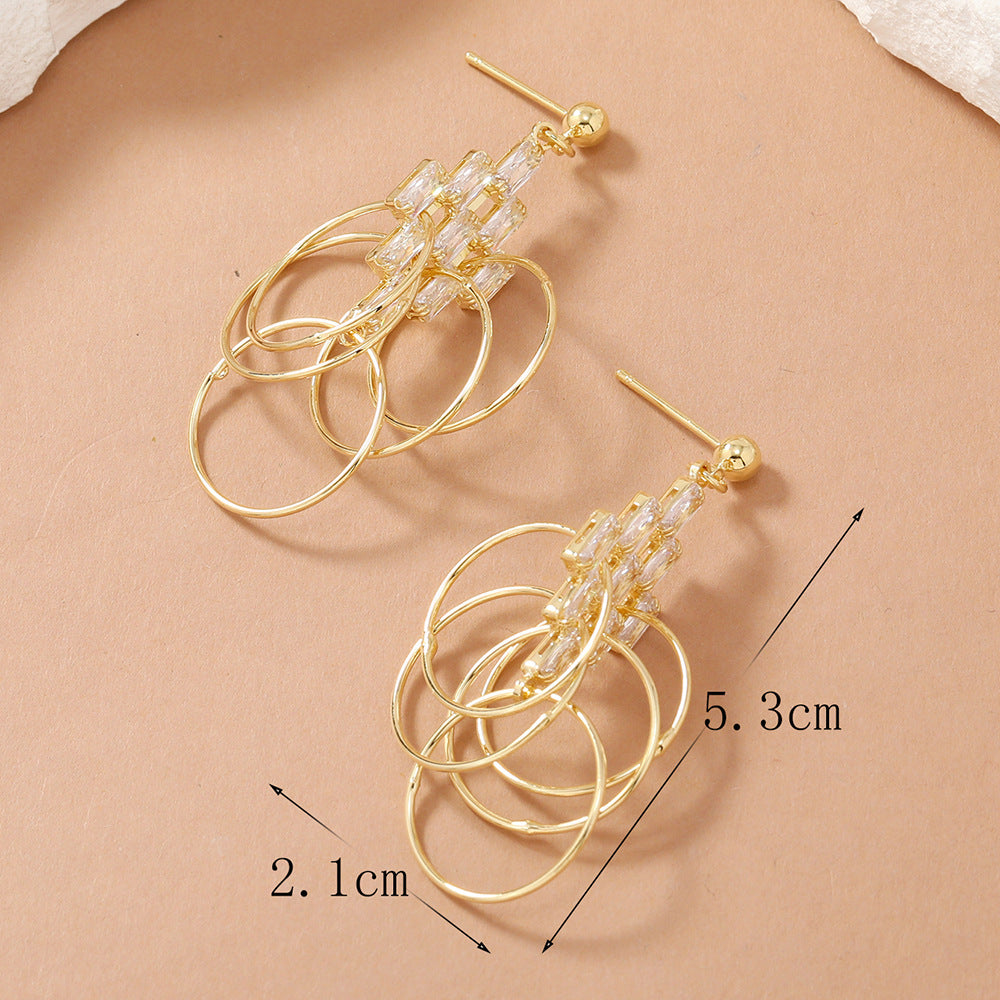 Simple Style Tassel Earrings For Women Featuring Zircon Inlay