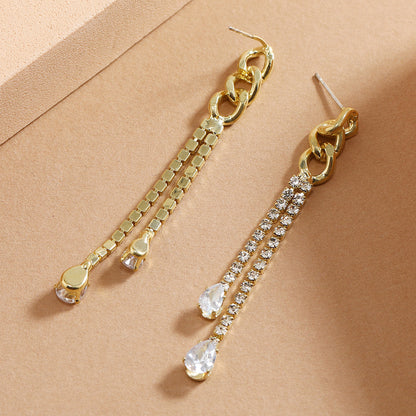 Simple Style Tassel Earrings For Women Featuring Zircon Inlay, Elegant And Lightweight Design