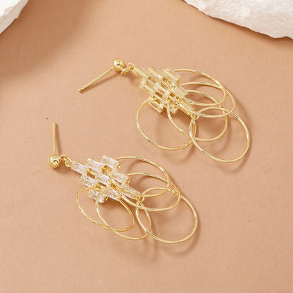 Simple Style Tassel Earrings For Women Featuring Zircon Inlay