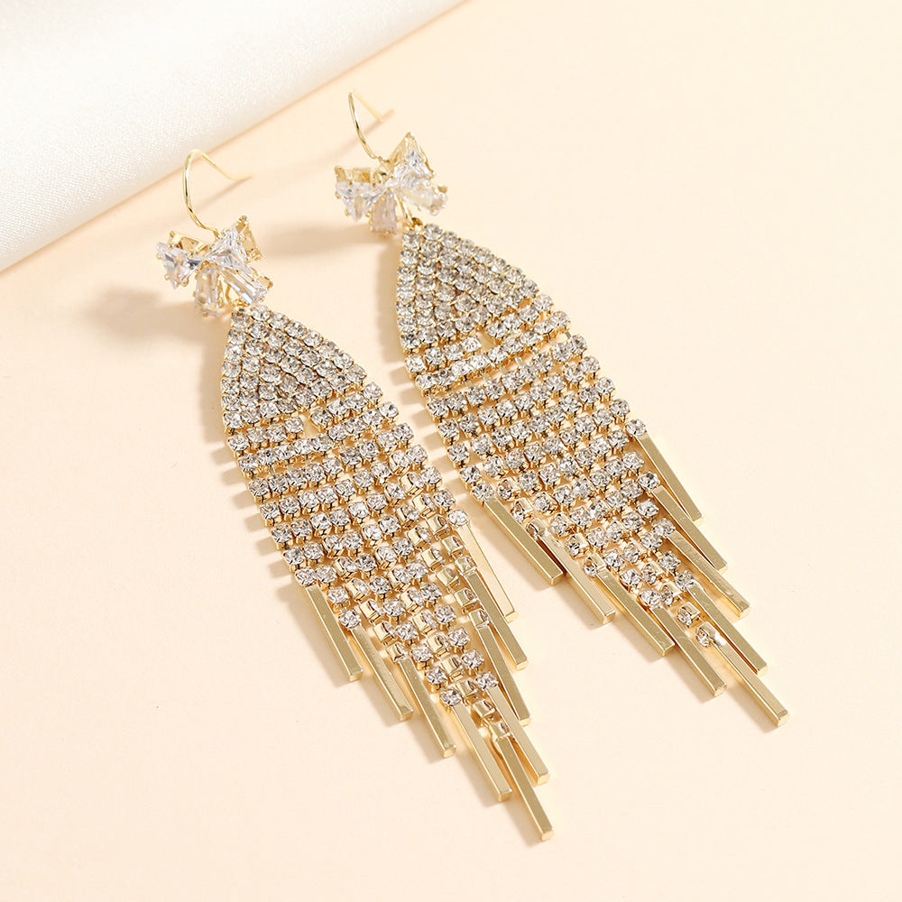 Tassel Earrings For Women Featuring Rhinestones And Zircon Inlay Material