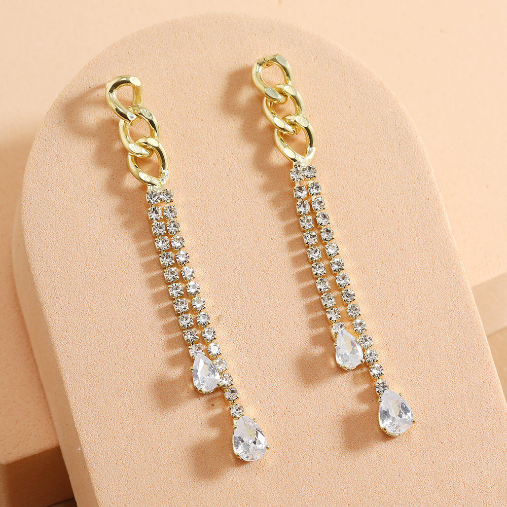 Simple Style Tassel Earrings For Women Featuring Zircon Inlay, Elegant And Lightweight Design
