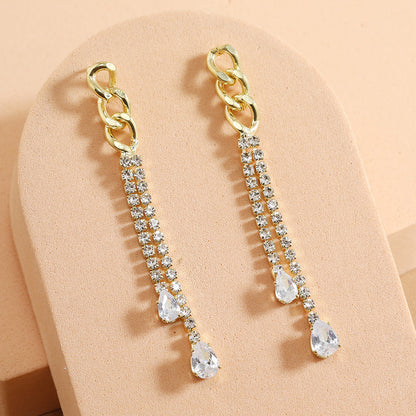 Simple Style Tassel Earrings For Women Featuring Zircon Inlay, Elegant And Lightweight Design
