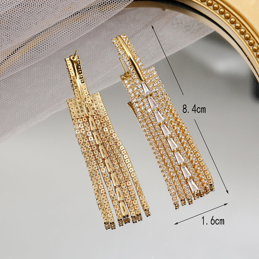 Exaggerated Tassel Earrings For Women Featuring Rhinestones And Zircon Inlay Material