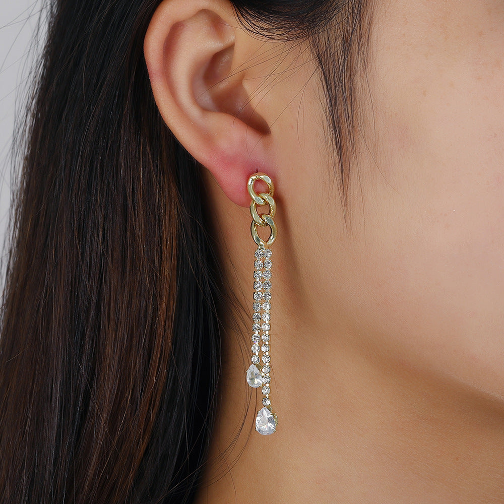 Simple Style Tassel Earrings For Women Featuring Zircon Inlay, Elegant And Lightweight Design