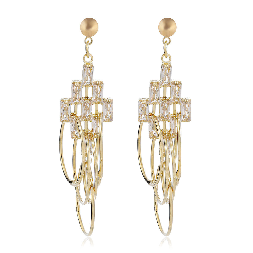 Simple Style Tassel Earrings For Women Featuring Zircon Inlay