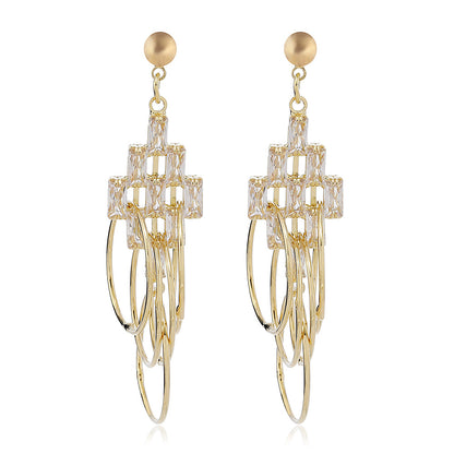 Simple Style Tassel Earrings For Women Featuring Zircon Inlay