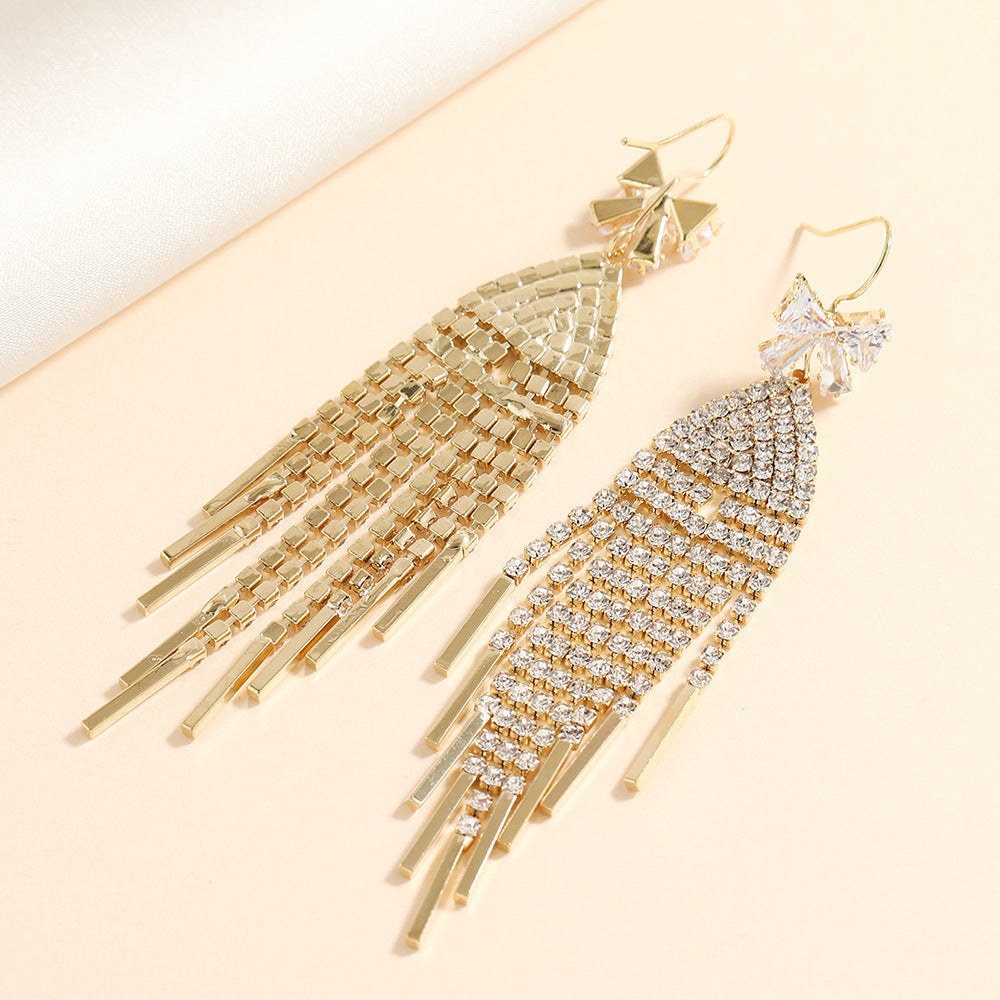 Tassel Earrings For Women Featuring Rhinestones And Zircon Inlay Material