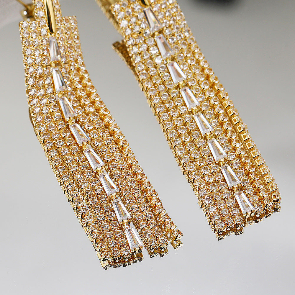 Exaggerated Tassel Earrings For Women Featuring Rhinestones And Zircon Inlay Material