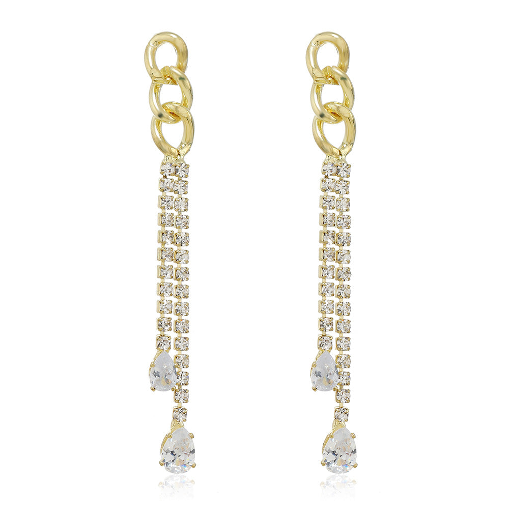 Simple Style Tassel Earrings For Women Featuring Zircon Inlay, Elegant And Lightweight Design