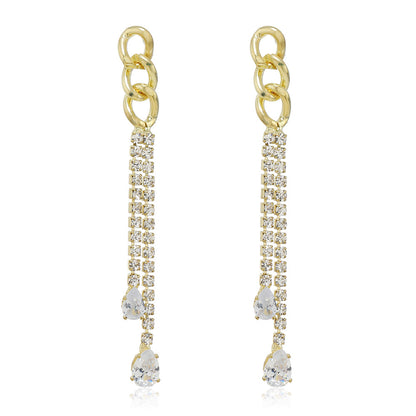 Simple Style Tassel Earrings For Women Featuring Zircon Inlay, Elegant And Lightweight Design