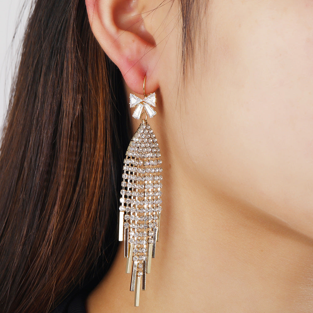 Tassel Earrings For Women Featuring Rhinestones And Zircon Inlay Material
