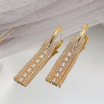 Exaggerated Tassel Earrings For Women Featuring Rhinestones And Zircon Inlay Material