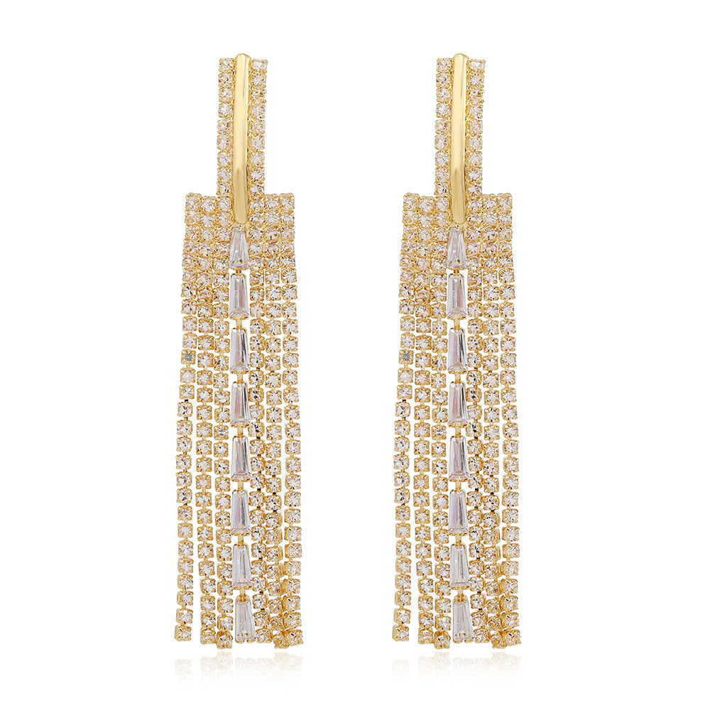 Exaggerated Tassel Earrings For Women Featuring Rhinestones And Zircon Inlay Material
