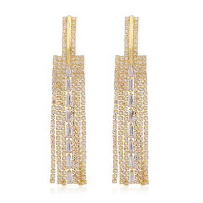 Exaggerated Tassel Earrings For Women Featuring Rhinestones And Zircon Inlay Material