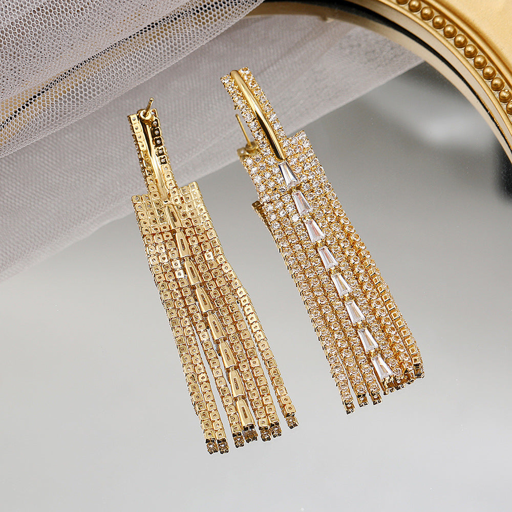 Exaggerated Tassel Earrings For Women Featuring Rhinestones And Zircon Inlay Material
