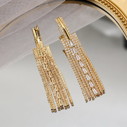 Exaggerated Tassel Earrings For Women Featuring Rhinestones And Zircon Inlay Material