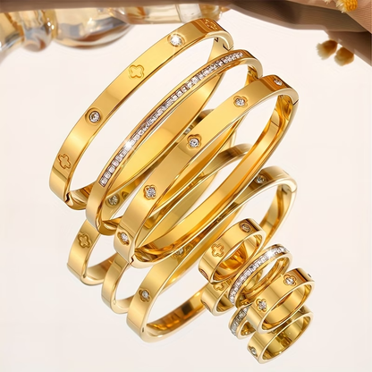 Bohemian Solid Color Bangle For Super Bowl Featuring 304 Stainless Steel With 18K Real Gold Plated And Zircon Inlay