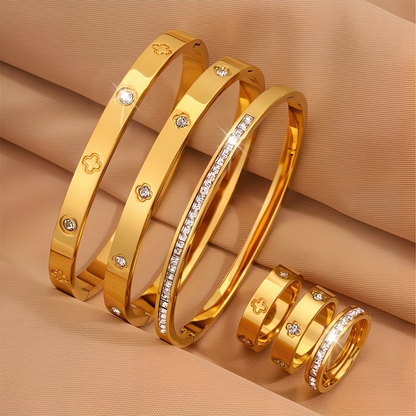 Bohemian Solid Color Bangle For Super Bowl Featuring 304 Stainless Steel With 18K Real Gold Plated And Zircon Inlay