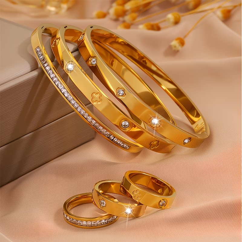 Bohemian Solid Color Bangle For Super Bowl Featuring 304 Stainless Steel With 18K Real Gold Plated And Zircon Inlay