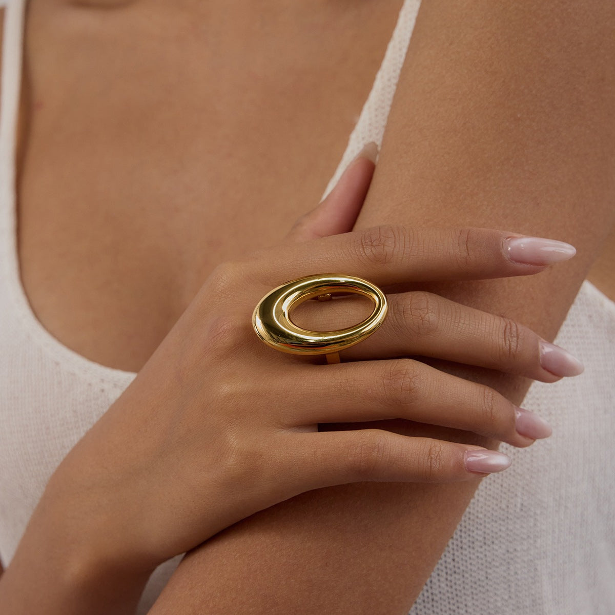 Geometric Women's Rings For Valentine's Day In 304 Stainless Steel With 18K Real Gold Plated And Pearl Inlay