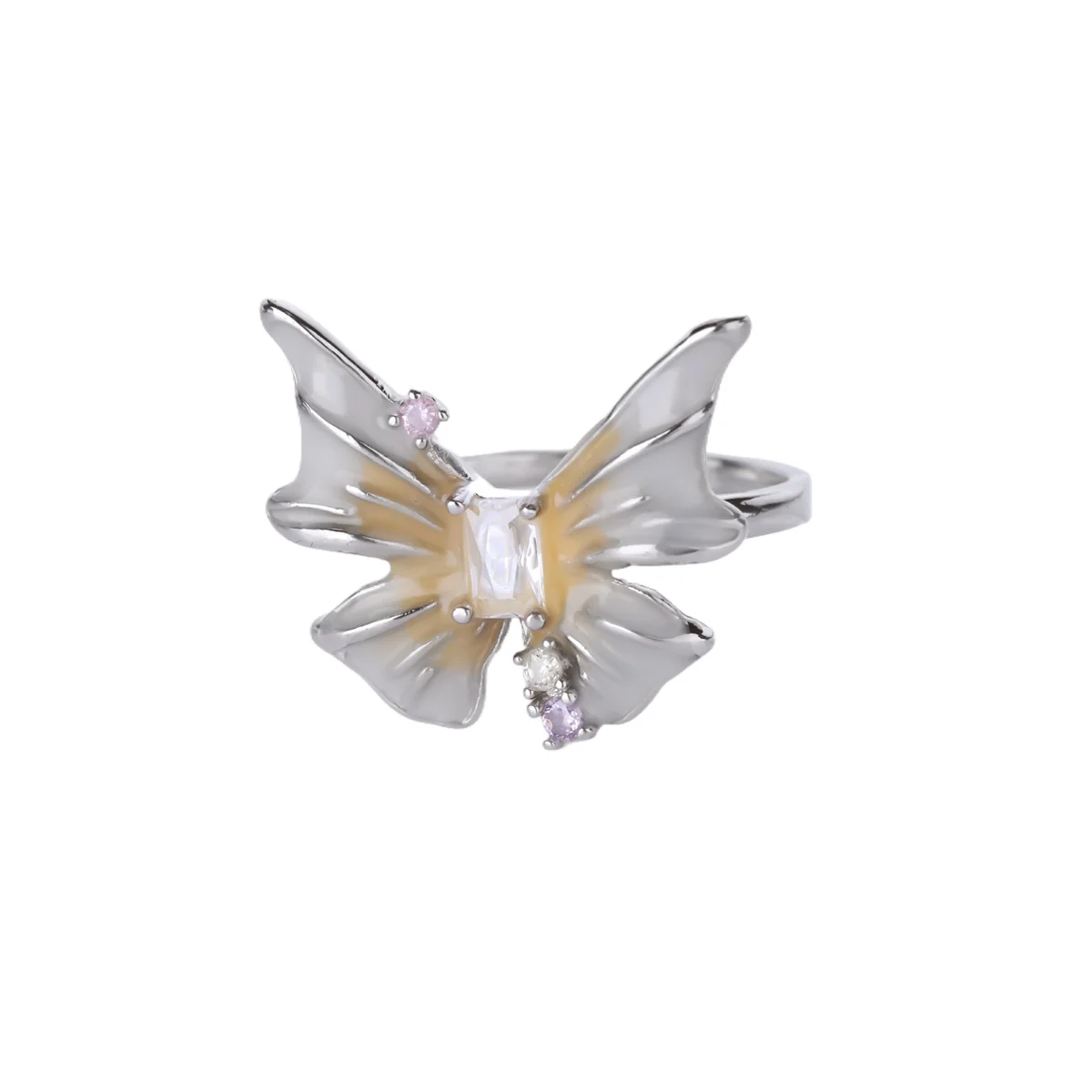 Glam Butterfly Open Ring For Women In Copper With 18K Gold Plating And Zircon Inlay