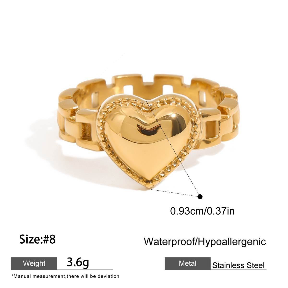 Geometric Women's Rings For Valentine's Day In 304 Stainless Steel With 18K Real Gold Plated And Pearl Inlay