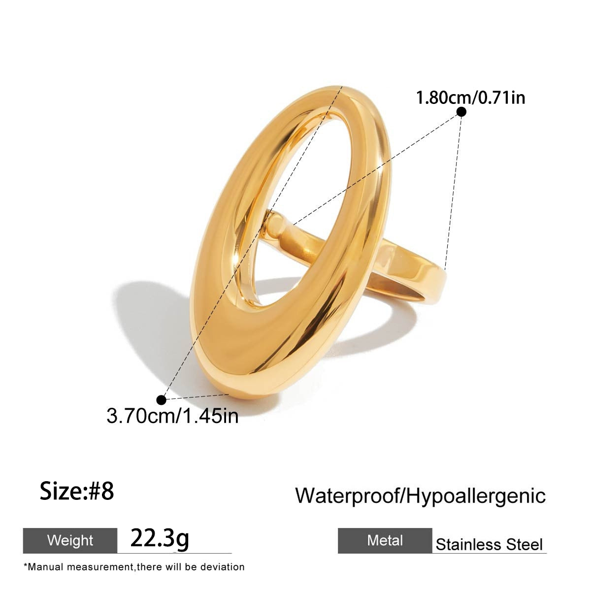 Geometric Women's Rings For Valentine's Day In 304 Stainless Steel With 18K Real Gold Plated And Pearl Inlay
