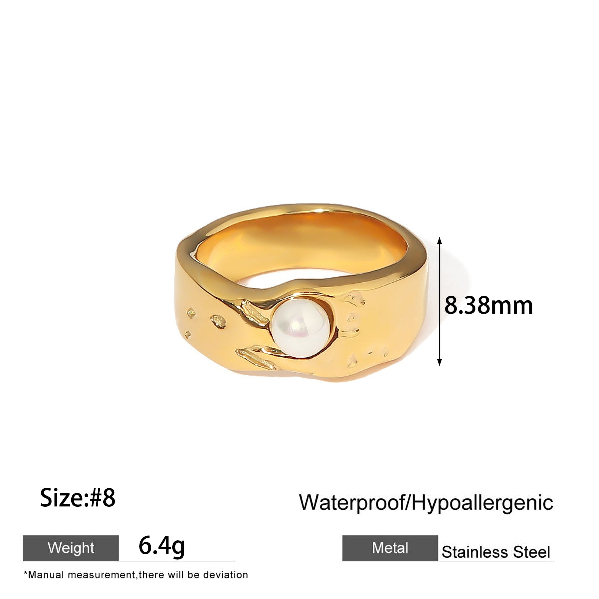 Geometric Women's Rings For Valentine's Day In 304 Stainless Steel With 18K Real Gold Plated And Pearl Inlay