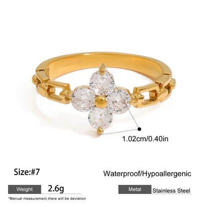 Geometric Women's Rings For Valentine's Day In 304 Stainless Steel With 18K Real Gold Plated And Pearl Inlay