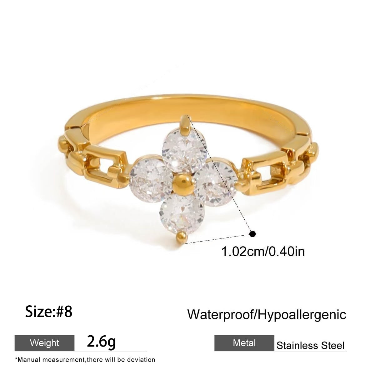 Geometric Women's Rings For Valentine's Day In 304 Stainless Steel With 18K Real Gold Plated And Pearl Inlay