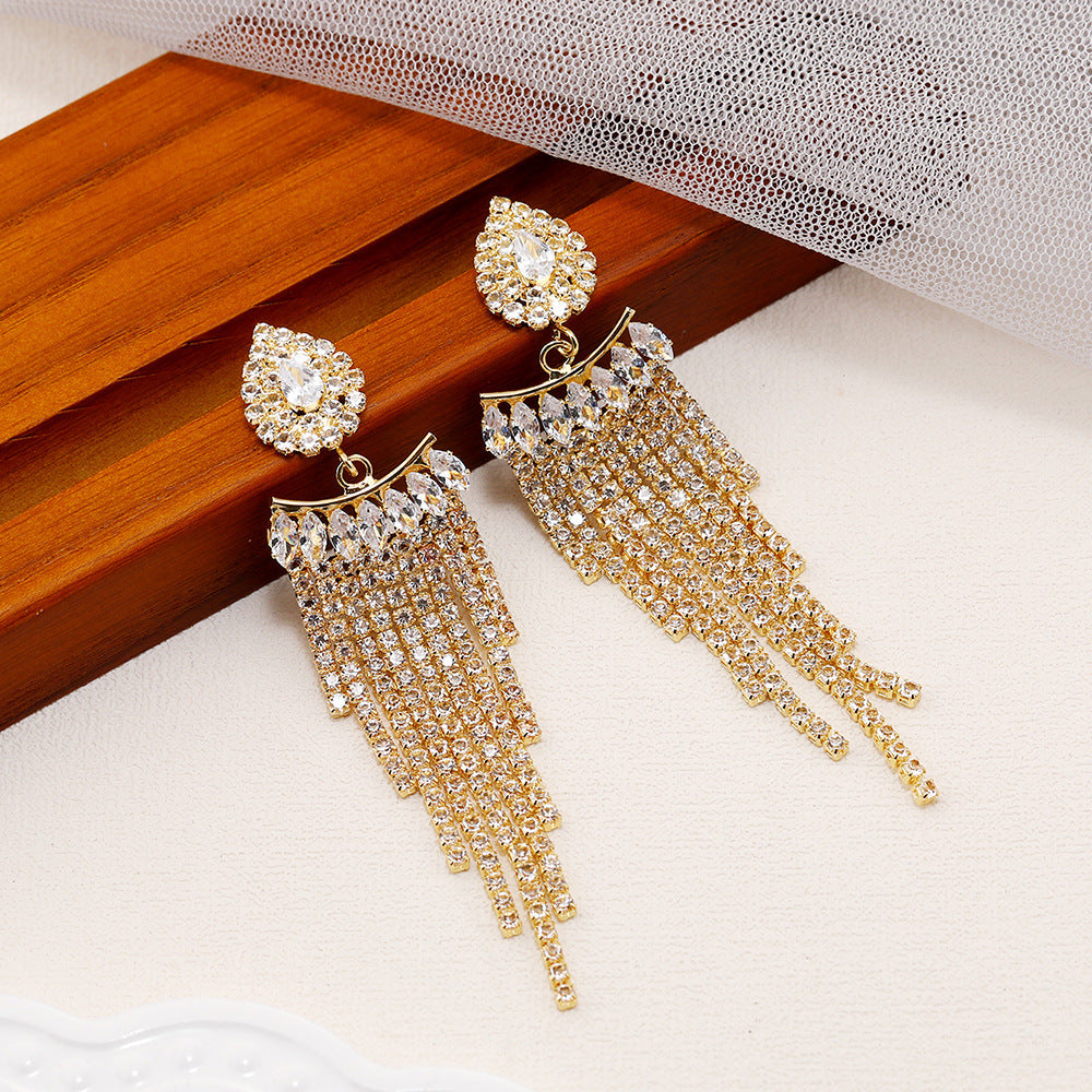 Tassel Earrings For Women Featuring Rhinestones And Zircon Inlay Material