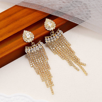 Tassel Earrings For Women Featuring Rhinestones And Zircon Inlay Material