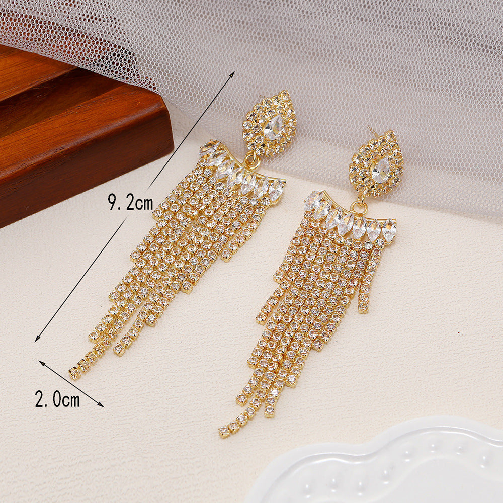 Tassel Earrings For Women Featuring Rhinestones And Zircon Inlay Material