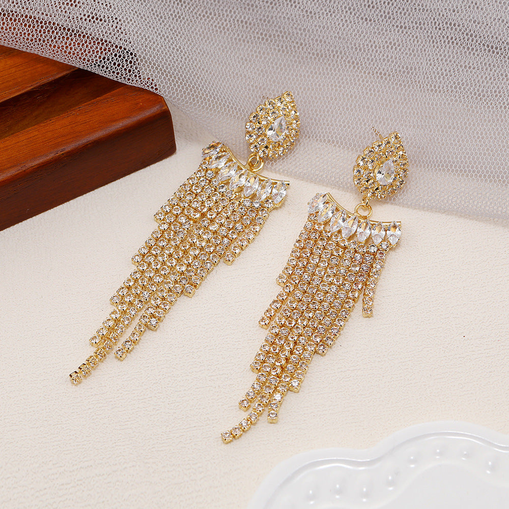 Tassel Earrings For Women Featuring Rhinestones And Zircon Inlay Material