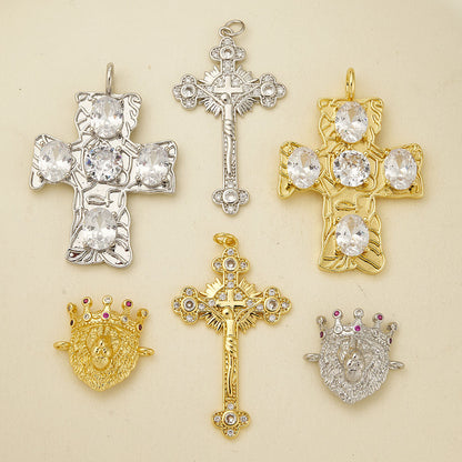 Cross Pendant Copper With 18K Gold Plated And Zircon Inlay, 0.05-0.08µm Thickness, 1 Pc