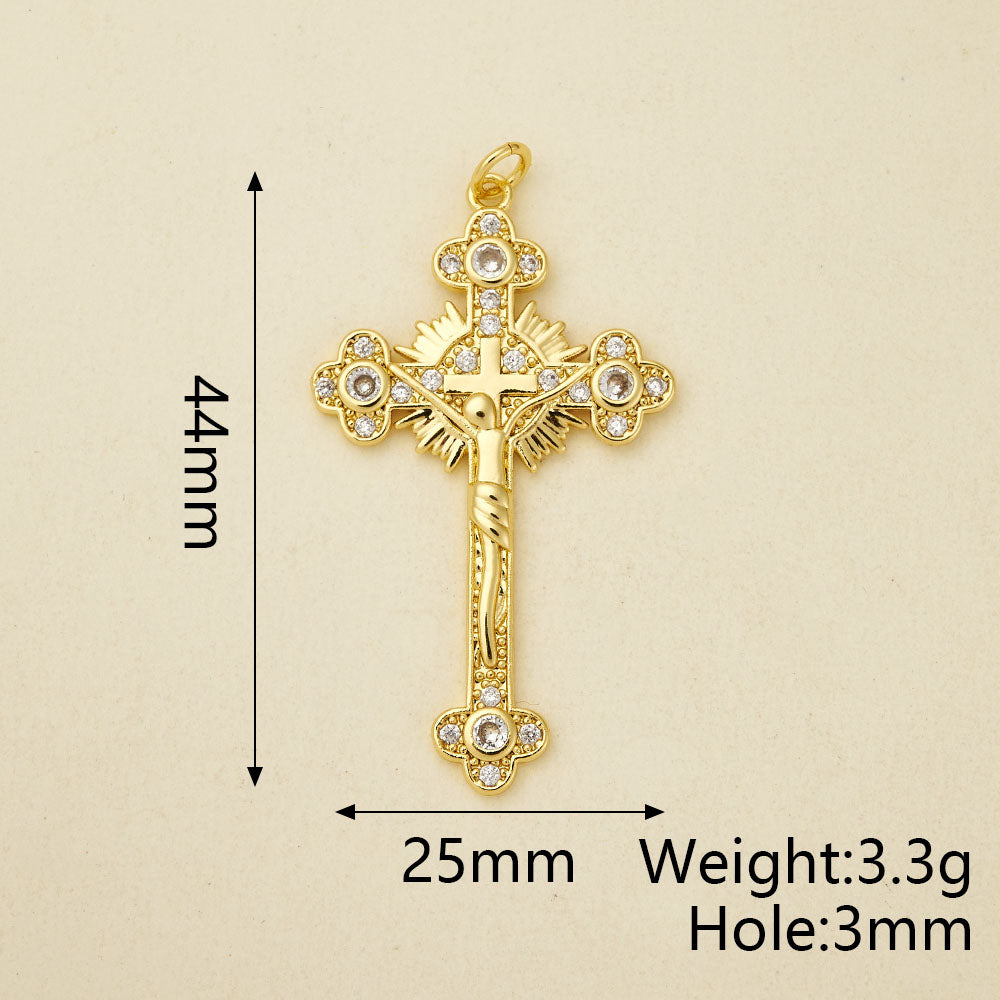 Cross Pendant Copper With 18K Gold Plated And Zircon Inlay, 0.05-0.08µm Thickness, 1 Pc