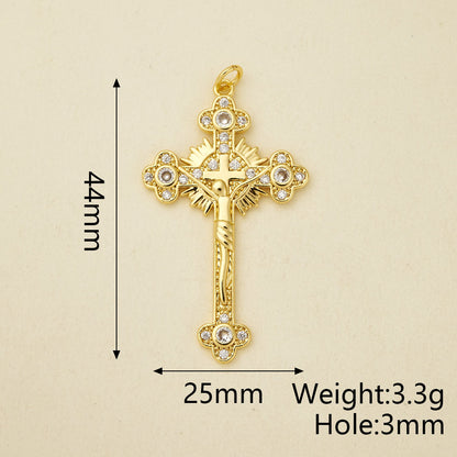Cross Pendant Copper With 18K Gold Plated And Zircon Inlay, 0.05-0.08µm Thickness, 1 Pc