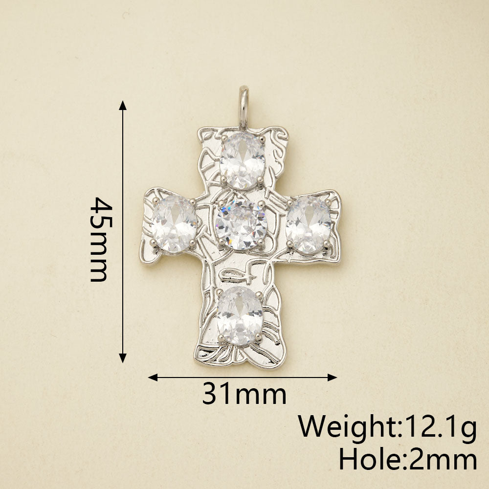 Cross Pendant Copper With 18K Gold Plated And Zircon Inlay, 0.05-0.08µm Thickness, 1 Pc