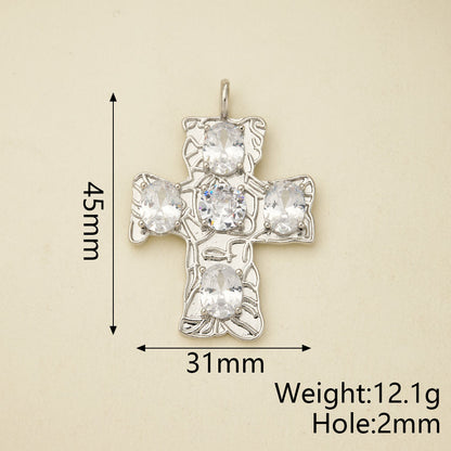 Cross Pendant Copper With 18K Gold Plated And Zircon Inlay, 0.05-0.08µm Thickness, 1 Pc