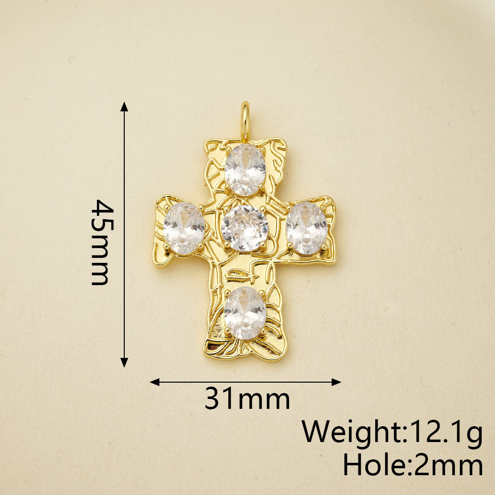 Cross Pendant Copper With 18K Gold Plated And Zircon Inlay, 0.05-0.08µm Thickness, 1 Pc