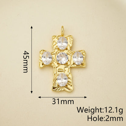 Cross Pendant Copper With 18K Gold Plated And Zircon Inlay, 0.05-0.08µm Thickness, 1 Pc