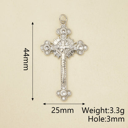 Cross Pendant Copper With 18K Gold Plated And Zircon Inlay, 0.05-0.08µm Thickness, 1 Pc