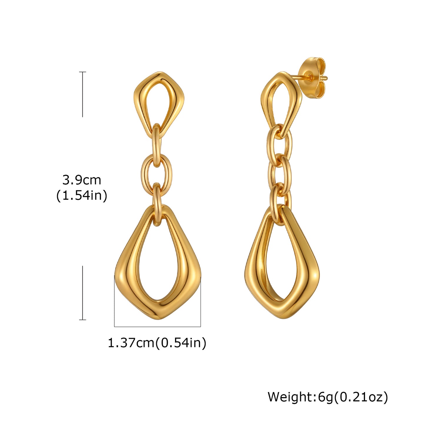 Solid Color Earrings For Women In IG Style, Waterproof Non Tarnish 304 Stainless Steel With 18K Real Gold Plated
