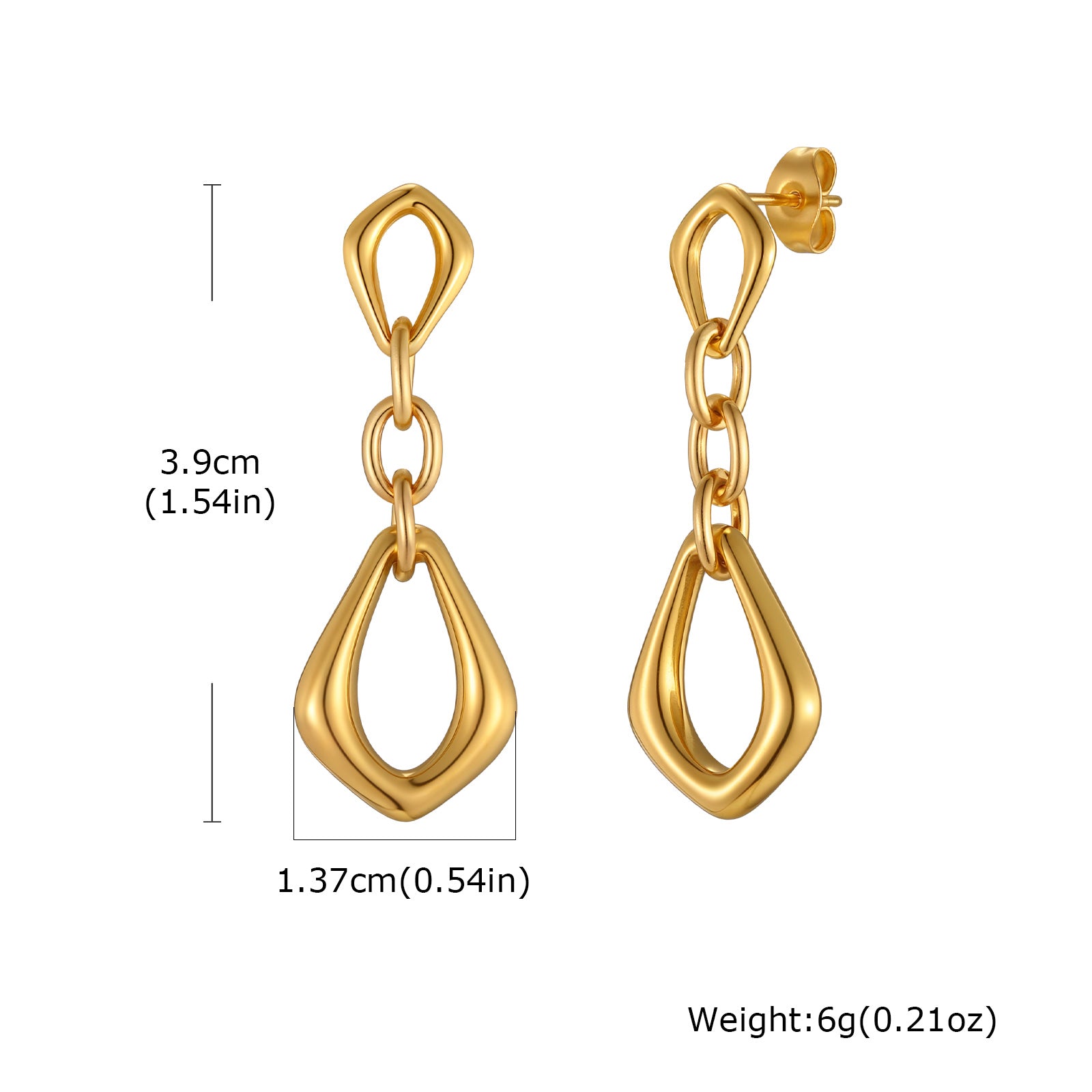 Solid Color Earrings For Women In IG Style, Waterproof Non Tarnish 304 Stainless Steel With 18K Real Gold Plated