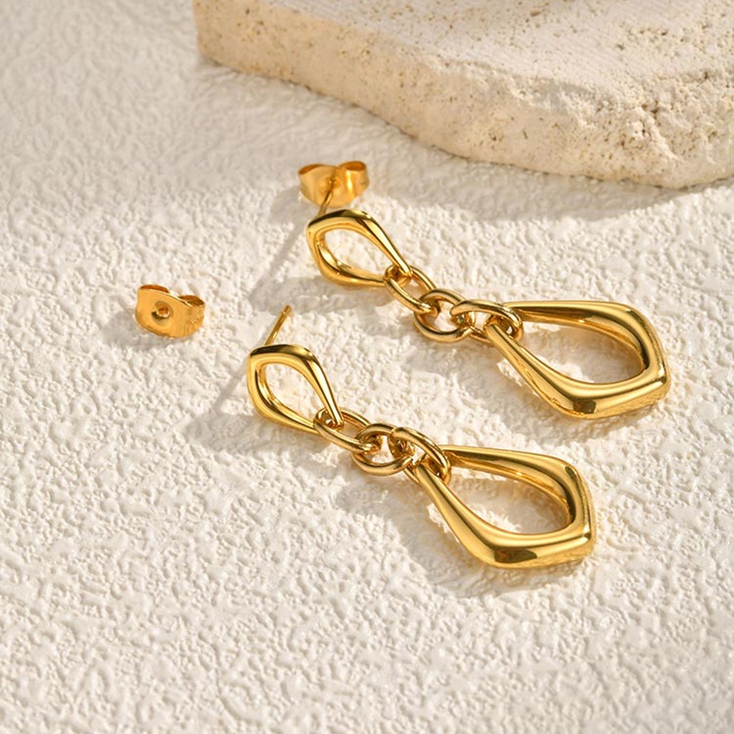 Solid Color Earrings For Women In IG Style, Waterproof Non Tarnish 304 Stainless Steel With 18K Real Gold Plated