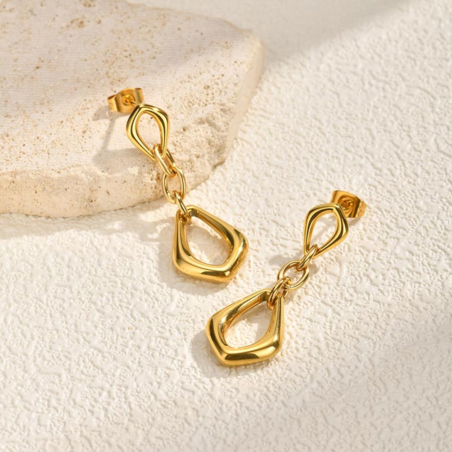 Solid Color Earrings For Women In IG Style, Waterproof Non Tarnish 304 Stainless Steel With 18K Real Gold Plated