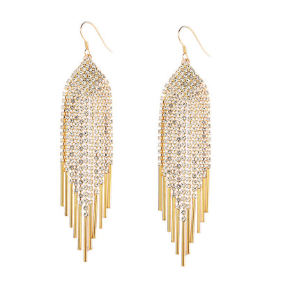 Asymmetrical Exaggerated Tassel Earrings For Women In Golden Metal With Zircon Inlay
