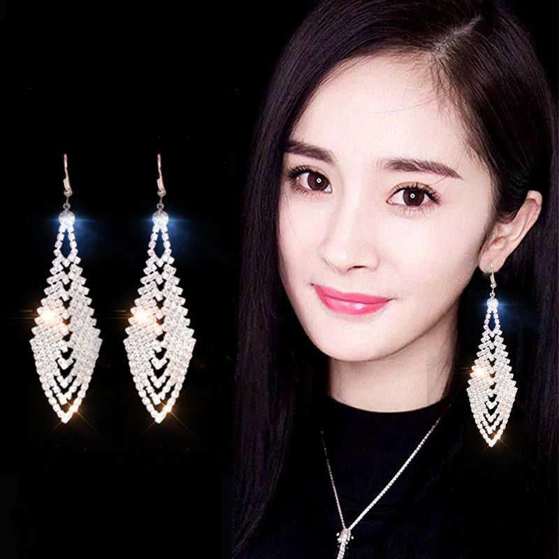Asymmetrical Exaggerated Tassel Earrings For Women In Golden Metal With Zircon Inlay