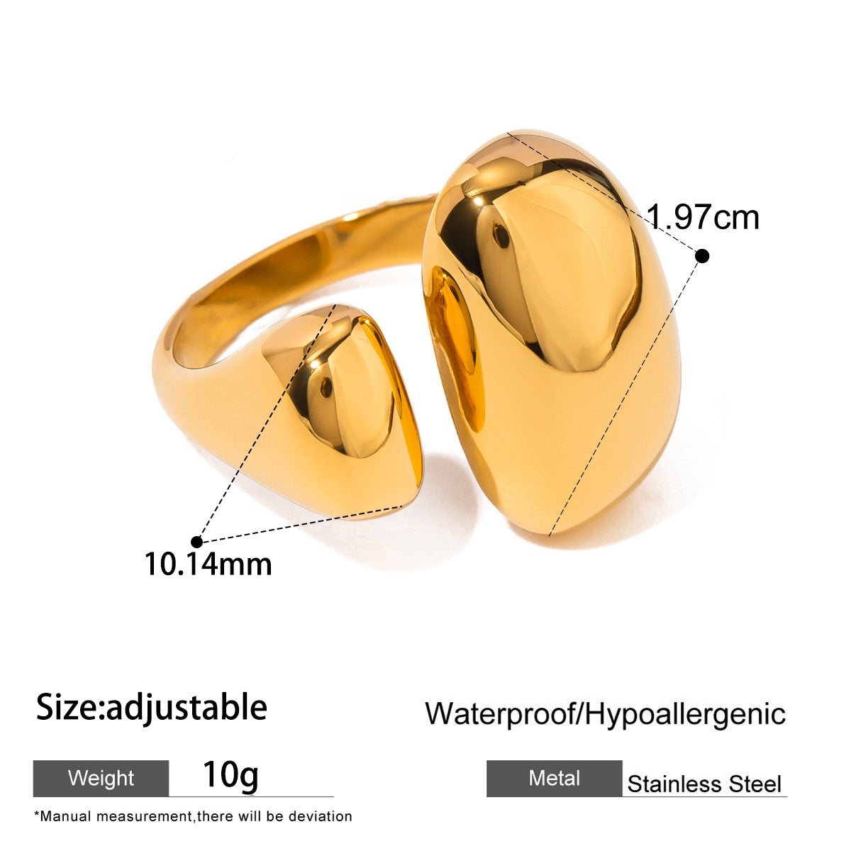Geometric Open Rings For Women In 304 Stainless Steel Featuring Electroplated 18K Real Gold PVD Coated Finish